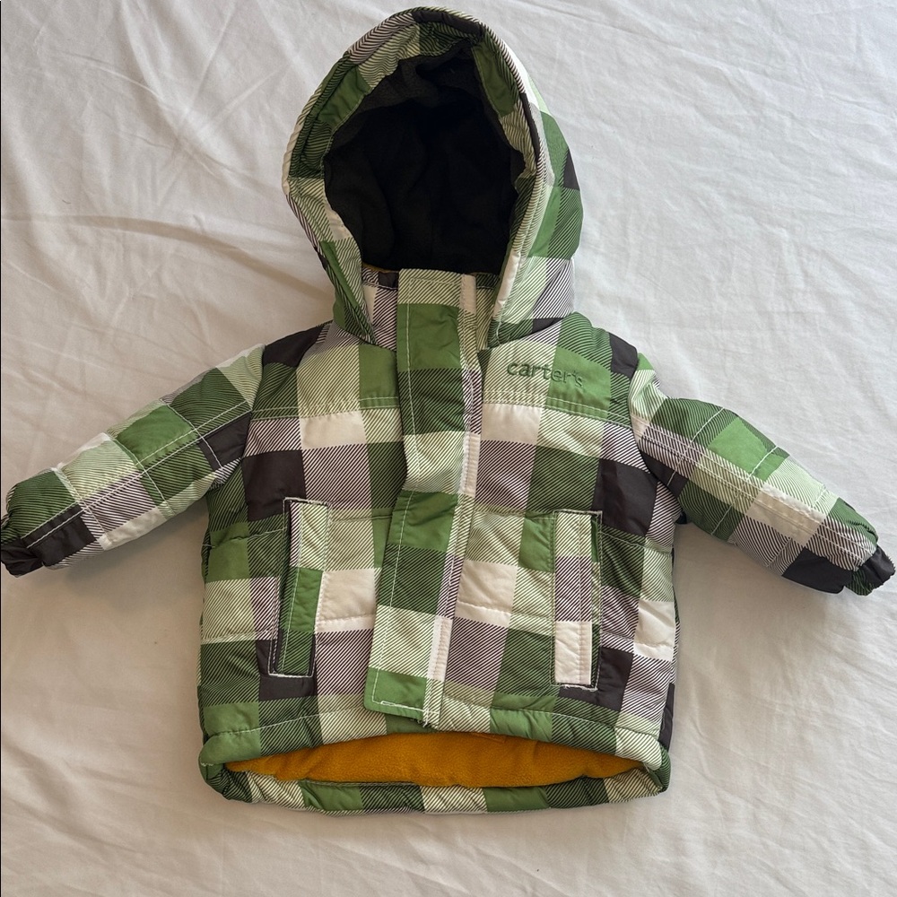 Carter's Green and White Checkered Hooded Jacket